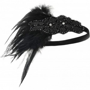 Headbands 1920s Flapper Headpiece Vintage Feather Gatsby Headband Crystal Decor Accessories - Black - CX18GZEIZ54 $23.03