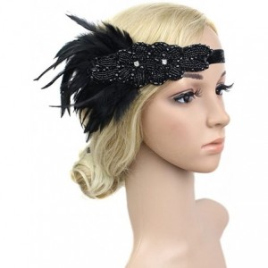 Headbands 1920s Flapper Headpiece Vintage Feather Gatsby Headband Crystal Decor Accessories - Black - CX18GZEIZ54 $20.12