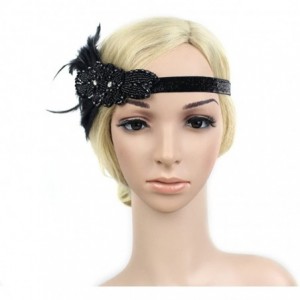 Headbands 1920s Flapper Headpiece Vintage Feather Gatsby Headband Crystal Decor Accessories - Black - CX18GZEIZ54 $20.12