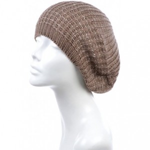 Berets Women's Fall French Style Cable Knit Beret Hat W/Sequin/Wooden Button - Beige - CN18EG8K7EE $25.92