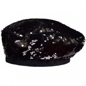 Berets Women Sequin Hats French-Berets Sparkle Shining Beanie Dancing Party - Black - C018NWDE7KK $20.03