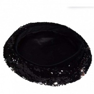 Berets Women Sequin Hats French-Berets Sparkle Shining Beanie Dancing Party - Black - C018NWDE7KK $20.30