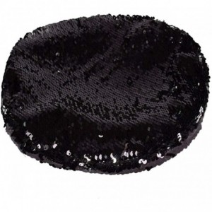 Berets Women Sequin Hats French-Berets Sparkle Shining Beanie Dancing Party - Black - C018NWDE7KK $20.30
