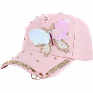 Baseball Caps Women Studded Crystals Rhinestones Sequins Bling Baseball Cap with Ring - Pink - C218GG4TNEO $21.55