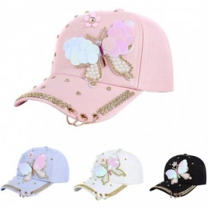 Baseball Caps Women Studded Crystals Rhinestones Sequins Bling Baseball Cap with Ring - Pink - C218GG4TNEO $19.76