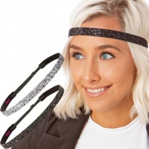 Headbands Girl's Adjustable Non Slip Skinny Bling Glitter Headband Multi Pack - Black & Gunmetal - C811MNG3NC3 $22.66