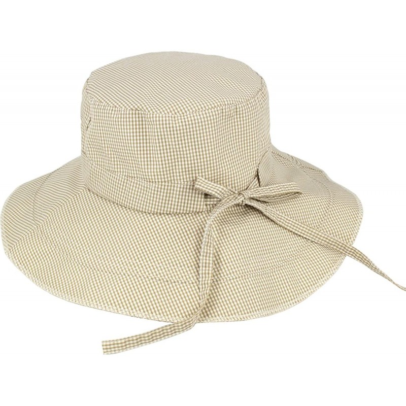 Sun Hats Women's Summer Sun Hat - Gingham Wide Brim Bucket Hat - Cream - CJ11ZR0XJPD $45.55