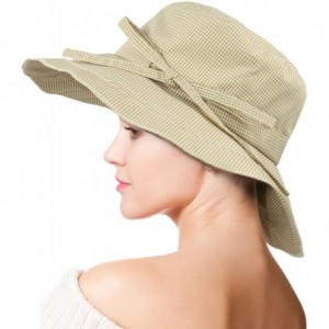 Sun Hats Women's Summer Sun Hat - Gingham Wide Brim Bucket Hat - Cream - CJ11ZR0XJPD $42.22