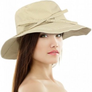 Sun Hats Women's Summer Sun Hat - Gingham Wide Brim Bucket Hat - Cream - CJ11ZR0XJPD $45.55