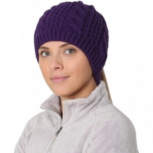 Skullies & Beanies Ponytail Hat - Cable Knit Winter Beanie for Women - Purple - CN17WTH4KZQ $19.29