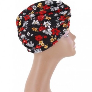 Sun Hats Shiny Metallic Turban Cap Indian Pleated Headwrap Swami Hat Chemo Cap for Women - Black Pleated - CV18A4MO76Q $23.99