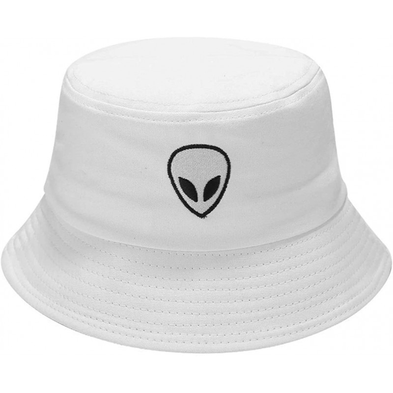 Bucket Hats Alien Embroidered Bucket Hat Packable Fisherman Cap Unisex Outdoor Hat Trendy Sun Hats - White - C218NDE27EG $40.23