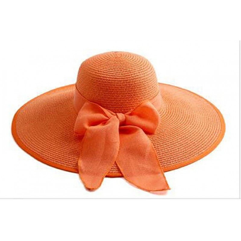 Sun Hats Women Crushable Two Tone Bow Casual Sun Straw Hat - Orange - C612FBZ3ZM5 $55.78