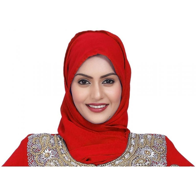 Balaclavas Women Faux Georgette Ethnic- Evening- Party- Handscarf Soft Neck Head Wraps Cap- Full Cover Hat - Red - C118A2ZICO...