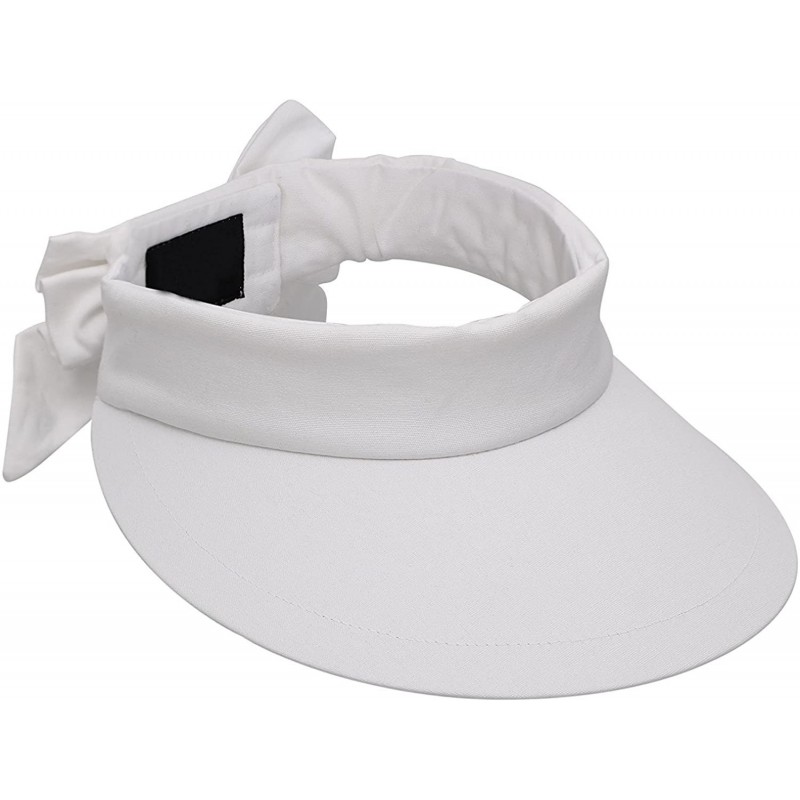 Visors Women's Packable Wide Brim SPF 50+ UV Protection Sun Visor Hat w/Bow - White - CT18CA8W8GO $26.78