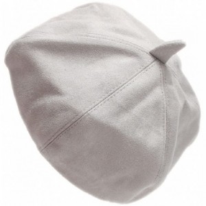 Berets French Style Lightweight Casual Classic Solid Color Faux Suede Leather Beret - Light Grey - CG12N2MV4ER $17.88