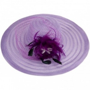 Sun Hats Womens Dress Church Kentucky Derby Wide Brim Feather Wedding Veil Sun Hat A265 - Purple - C911WUE2YMD $39.23