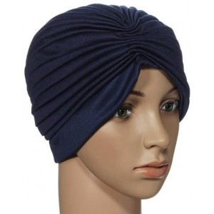 Headbands Turban Head Wrap Band Chemo Bandana Pleated Cap Hat Dark Blue - C911LUYHKR3 $18.37