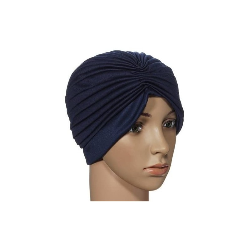 Headbands Turban Head Wrap Band Chemo Bandana Pleated Cap Hat Dark Blue - C911LUYHKR3 $20.19