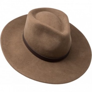 Fedoras B&S Premium Lewis - Wide Brim Fedora Hat - 100% Wool Felt - Water Resistant - Leather Band - Light Brown - CX180W2WNL...