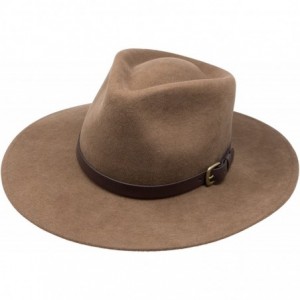 Fedoras B&S Premium Lewis - Wide Brim Fedora Hat - 100% Wool Felt - Water Resistant - Leather Band - Light Brown - CX180W2WNL...