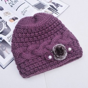 Skullies & Beanies Women's Mother Elderly Winter Skull Cap Fur Flowers Velvet Knit Hat - Purple - CF12N69RK14 $32.41