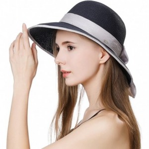 Sun Hats Packable UPF Straw Sunhat Women Summer Beach Travel Hat Ventilated w/Chin Strap - 99043_navy - CV18D36D0W4 $21.03