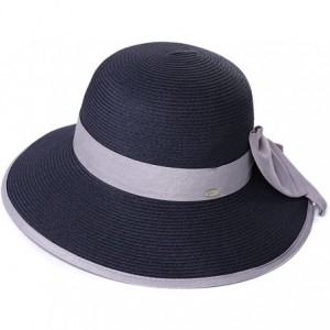 Sun Hats Packable UPF Straw Sunhat Women Summer Beach Travel Hat Ventilated w/Chin Strap - 99043_navy - CV18D36D0W4 $19.79