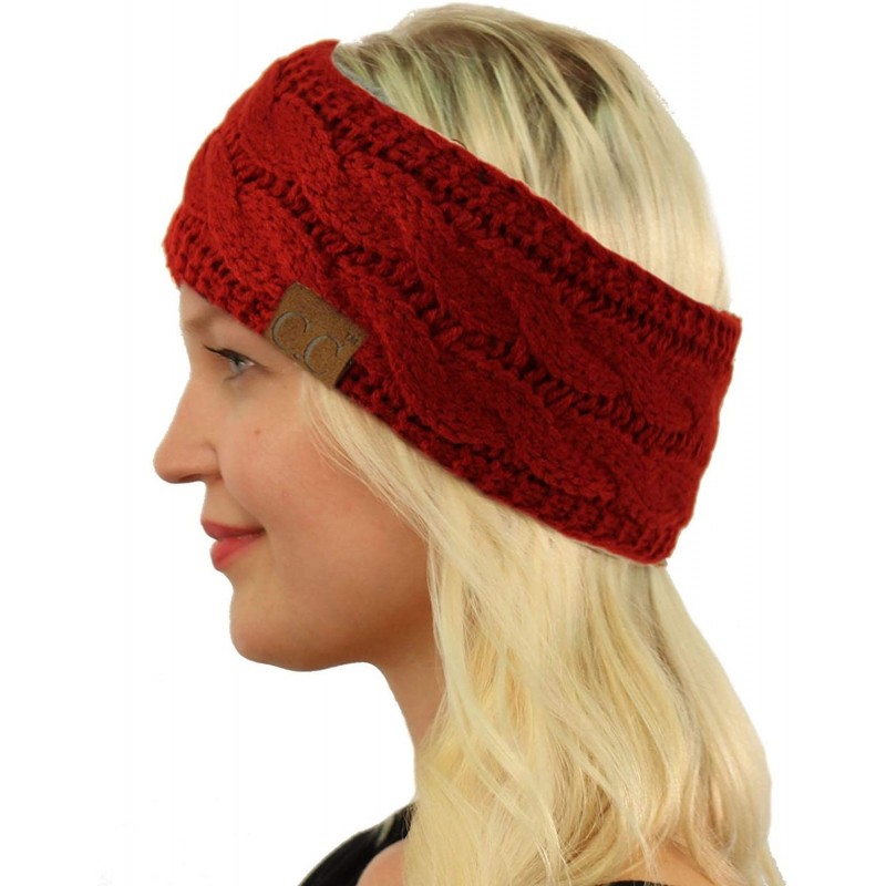 Cold Weather Headbands Winter Fuzzy Fleece Lined Thick Knitted Headband Headwrap Earwarmer - Solid Burgundy - C218I4D3DYT $22.05