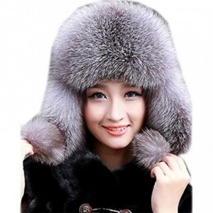 Bomber Hats Mens Winter Hat Real Fox Fur Genuine Leather Russian Ushanka Hats - Blue Fox - CA18Z57CI7R $32.52