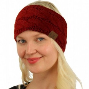 Cold Weather Headbands Winter Fuzzy Fleece Lined Thick Knitted Headband Headwrap Earwarmer - Solid Burgundy - C218I4D3DYT $22.05