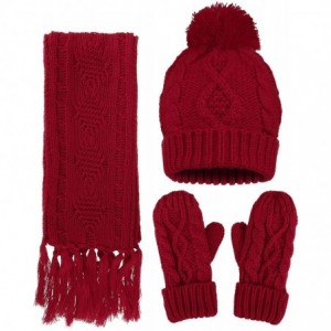 Skullies & Beanies Women's 3 Piece Winter Set - Knitted Beanie- Scarf- Gloves - Red 1 - CN18L2SW02Z $26.73