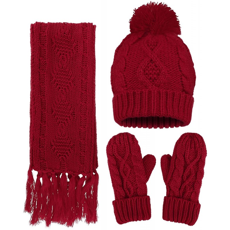 Skullies & Beanies Women's 3 Piece Winter Set - Knitted Beanie- Scarf- Gloves - Red 1 - CN18L2SW02Z $50.04