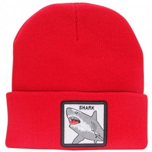Skullies & Beanies Winter Watch Cap Warm Knit Beanie Skull Cap Embroiderey Hat for Men Women Kids - C-shark/Red - CG18X0MOXZY...