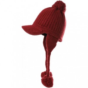 Skullies & Beanies Ladies Earflap Trapper Hat Faux Fur Hunting Hat Fleece Lined Thick Knitted - 99626_burgundy - CO18LD84TZL ...