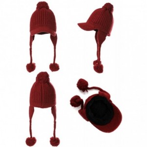 Skullies & Beanies Ladies Earflap Trapper Hat Faux Fur Hunting Hat Fleece Lined Thick Knitted - 99626_burgundy - CO18LD84TZL ...