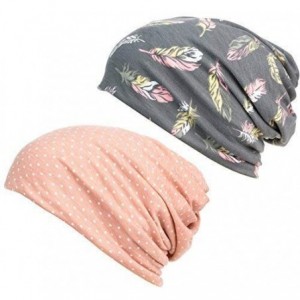 Headbands Printed Turban Headband Chemo Cap Cotton Soft Sleep Beanie (Gray+Spot) - Gray+spot - CS18CUNK3X0 $28.28