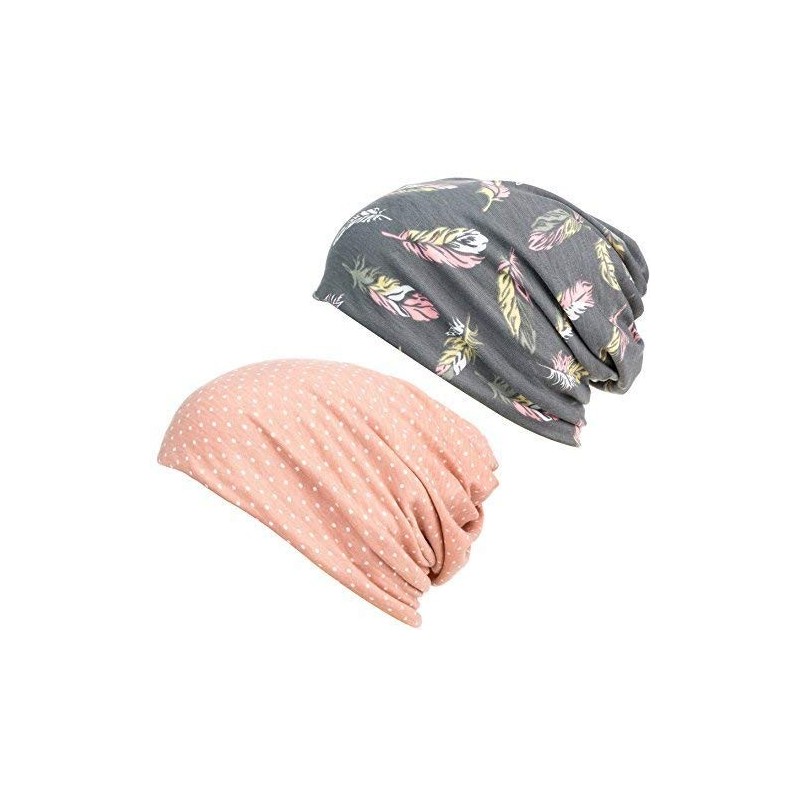 Headbands Printed Turban Headband Chemo Cap Cotton Soft Sleep Beanie (Gray+Spot) - Gray+spot - CS18CUNK3X0 $30.37