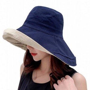 Sun Hats Women Reversible UV Sun Protection Bucket Hat Wide Brim Cap - Darkblue - CX18W670MXU $12.01