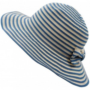 Sun Hats Women Beach Sun Hat Lightweight Cotton Stripe Hat with Inner String - Blue - CB18GQL64Q7 $13.69