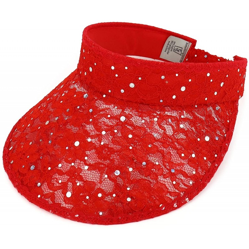 Visors Ladies Lace Glitter Summer Sun Visor Hat - Red - CL18UGLDQ2N $43.88