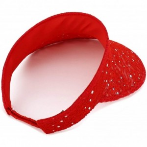 Visors Ladies Lace Glitter Summer Sun Visor Hat - Red - CL18UGLDQ2N $52.65