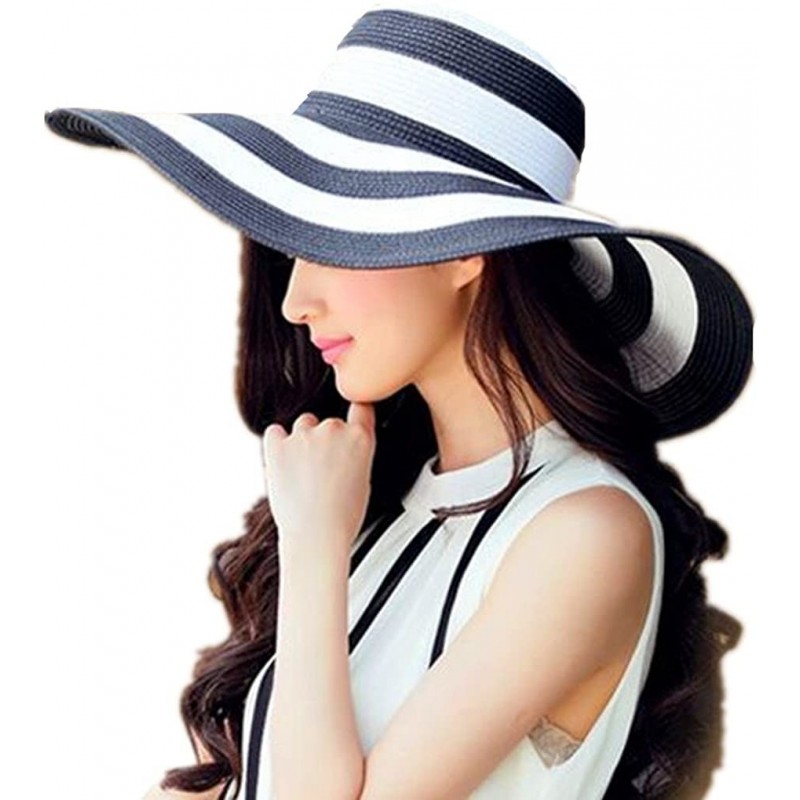 Sun Hats Women Straw Hat Sun Visor Sun Summer Beach Caps Wide Brim - Black - CV11ZAWLHAP $24.71