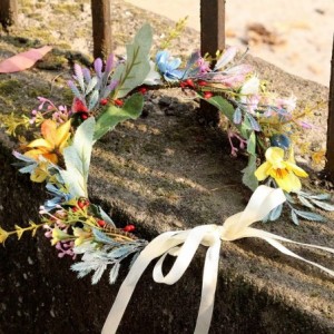 Headbands Flower Wreath Headband Floral Hair Garland Flower Crown Halo Headpiece Boho with Ribbon Wedding Party Photos - J - ...