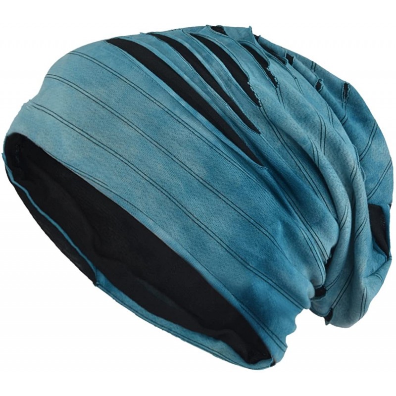 Skullies & Beanies Mens Thin Slouchy Beanie Retro Summer Cool Skull Cap Baggy Oversized Knit Hats - B090-blue - CE18DXDC3NR $...