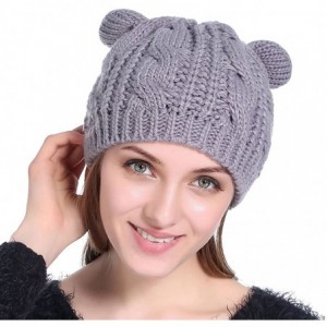 Skullies & Beanies Women Winter Thick Cable Knit Beanie Hat Cat Ear Crochet Braided Knit Caps - Grey - CW1892U8KIH $21.78