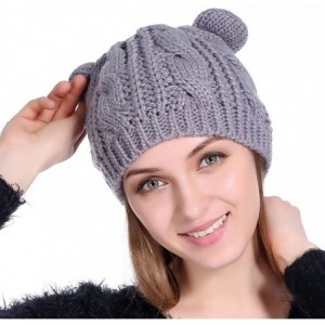 Skullies & Beanies Women Winter Thick Cable Knit Beanie Hat Cat Ear Crochet Braided Knit Caps - Grey - CW1892U8KIH $20.55