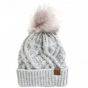 Skullies & Beanies Sigma Faux Fur Pom Beanie Hat Winter Gray - CY18NXK0099 $53.41