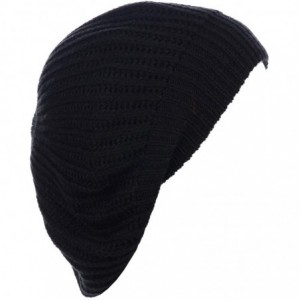 Berets Ladies Winter Solid Chic Slouchy Ribbed Crochet Knit Beret Beanie Hat W/WO Flower Adornment - CA18X8WU2LW $39.81