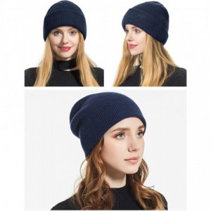 Skullies & Beanies Clearance! 100% Wool Winter Beanie Knit Hats Cap for Unisex Men & Women - Very Warm & Soft - Navy - C718HW...